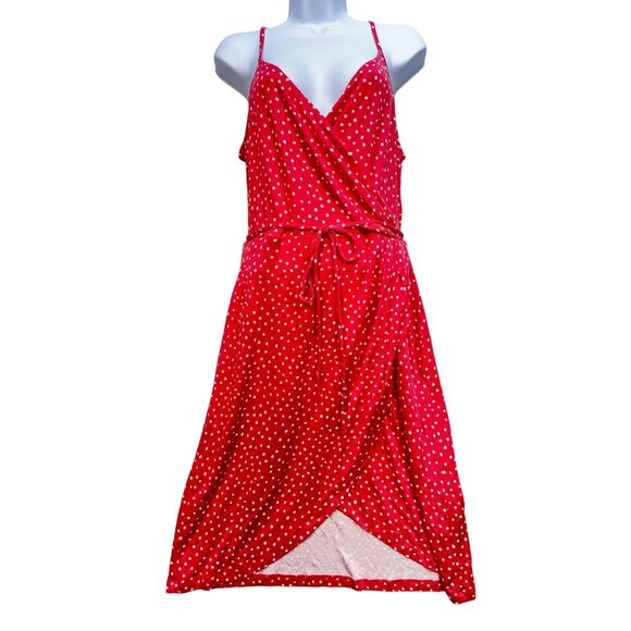 41 Hawthorn Annora Womens Faux Wrap Knit Dress Size MP Red Polka Dots Summer NWT - Picture 2 of 14